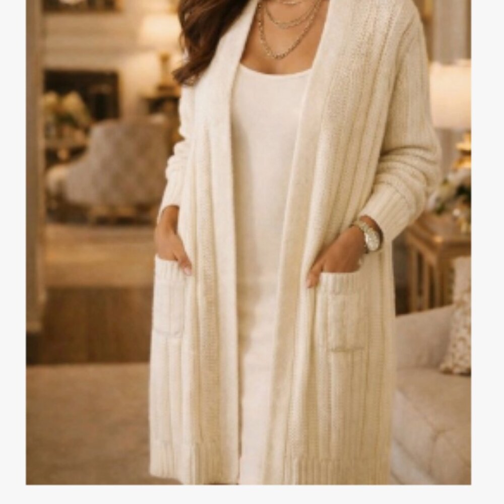 Like New Lauren Ralph Lauren Cable-Knit Ivory Duster-Large